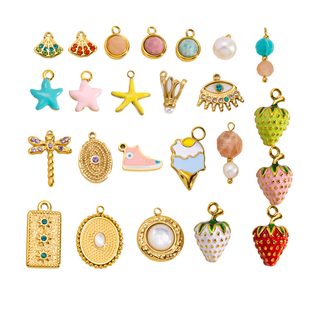 1 Piece 3D Strawberries Starfish  Stainless Steel   Gold Color  Women's Pendants Picture5