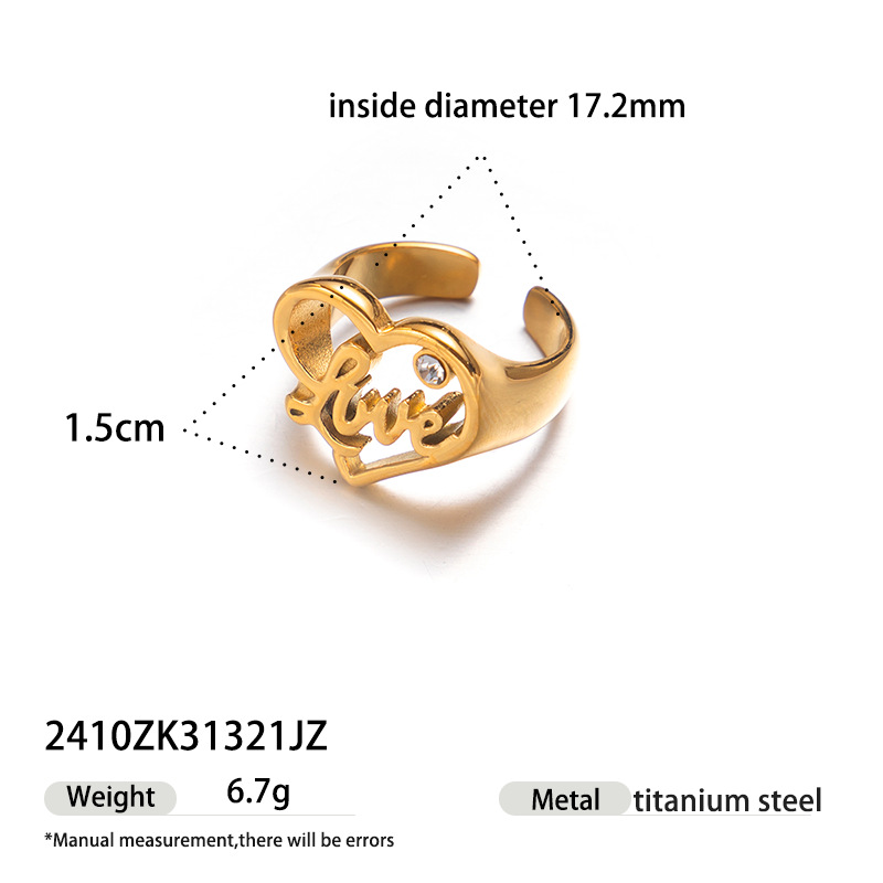 1 Piece Heart Stainless Steel  Gold Color Statement Ring