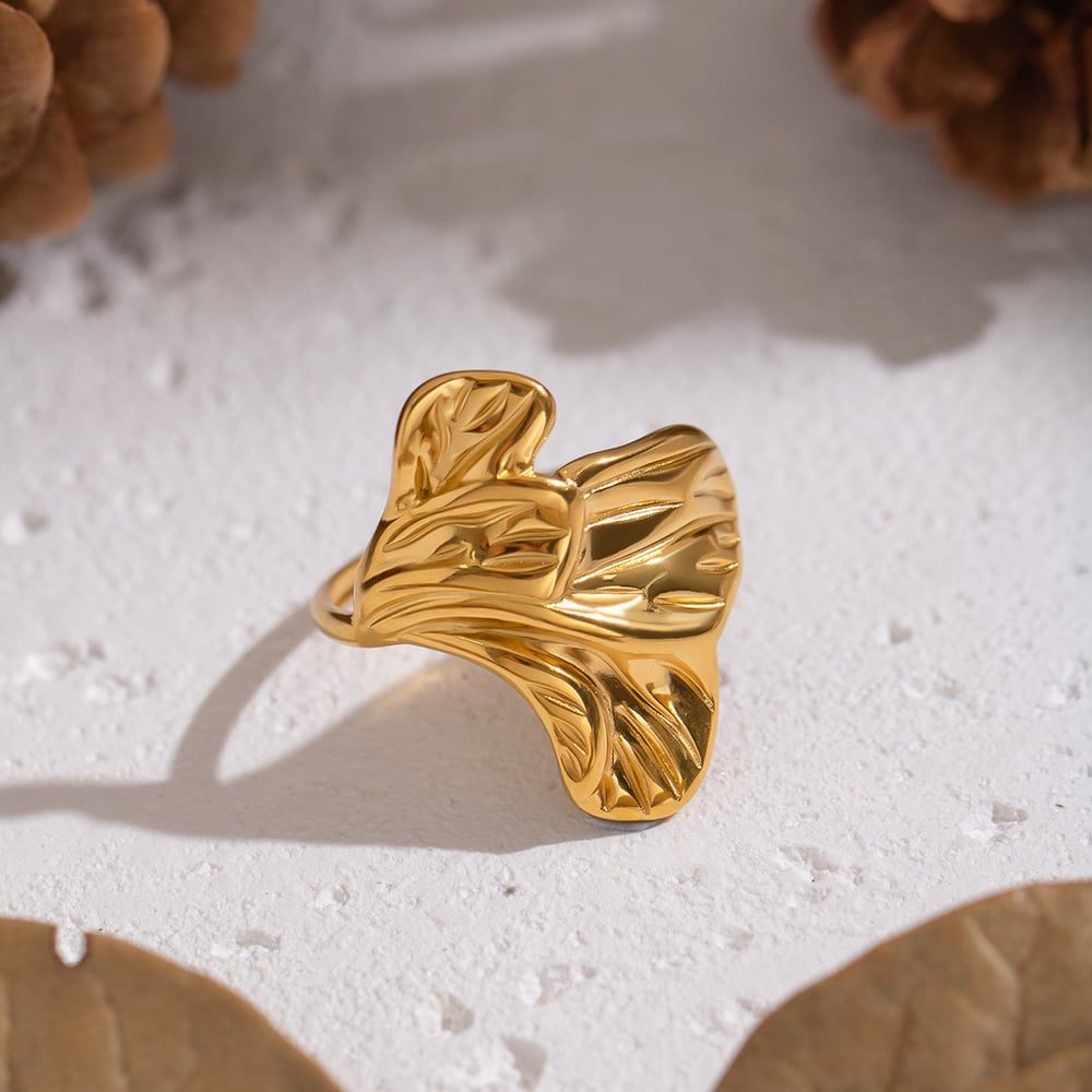 1 Piece Flower Stainless Steel  Gold Color  Statement Ring h5Picture2