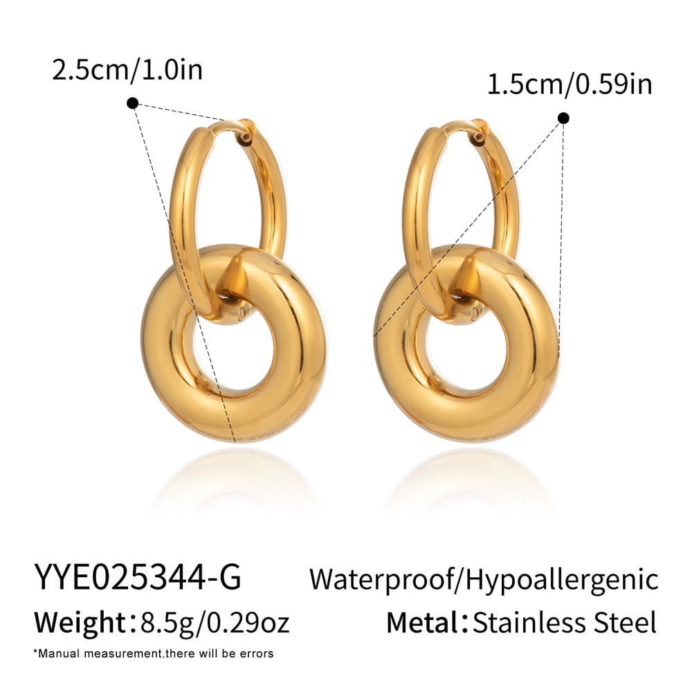 1 Pair Circle Stainless Steel Gold Color Hoop Earrings
