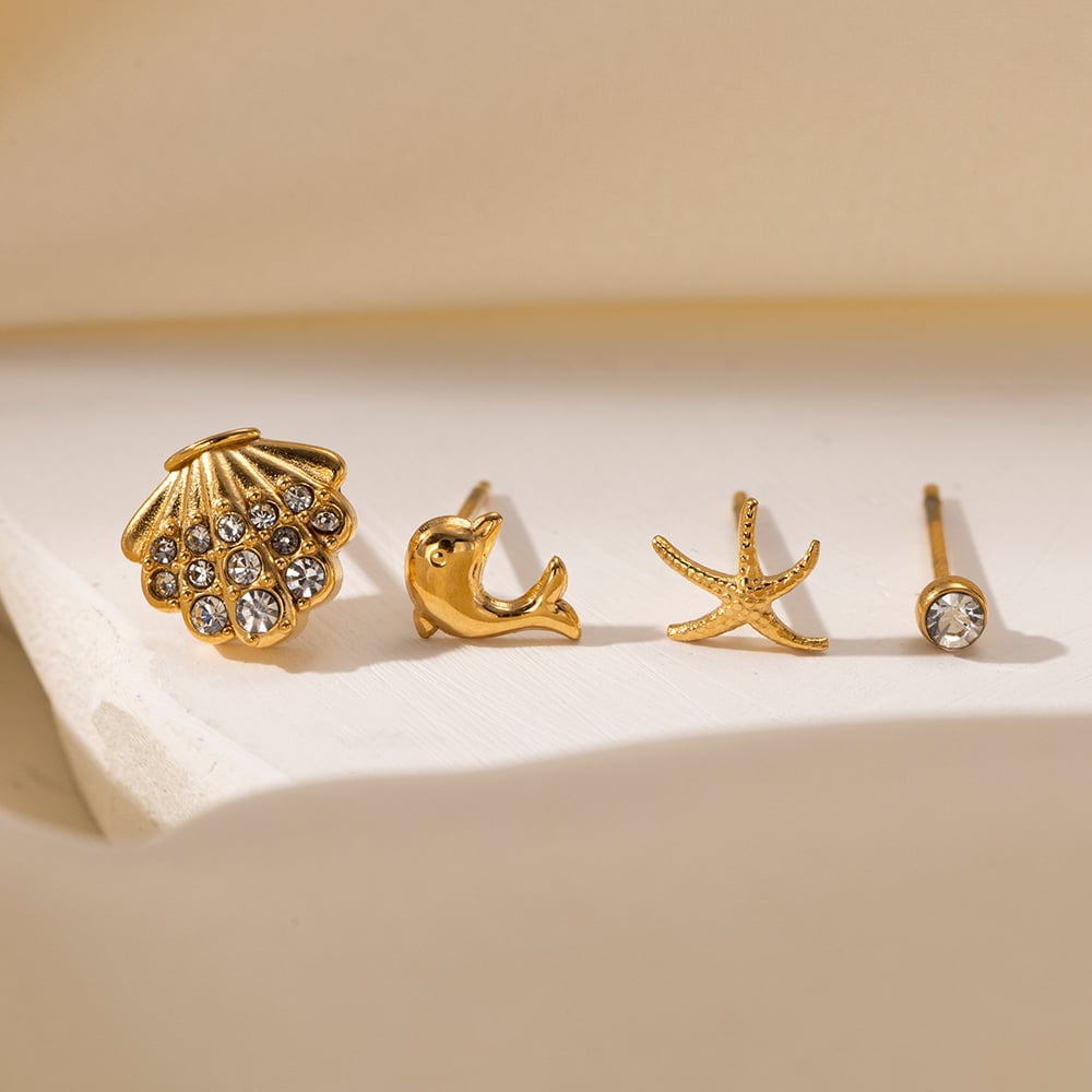 1 Set Heart Star Moon Stainless Steel Gold Color Stud Earrings h5Picture2