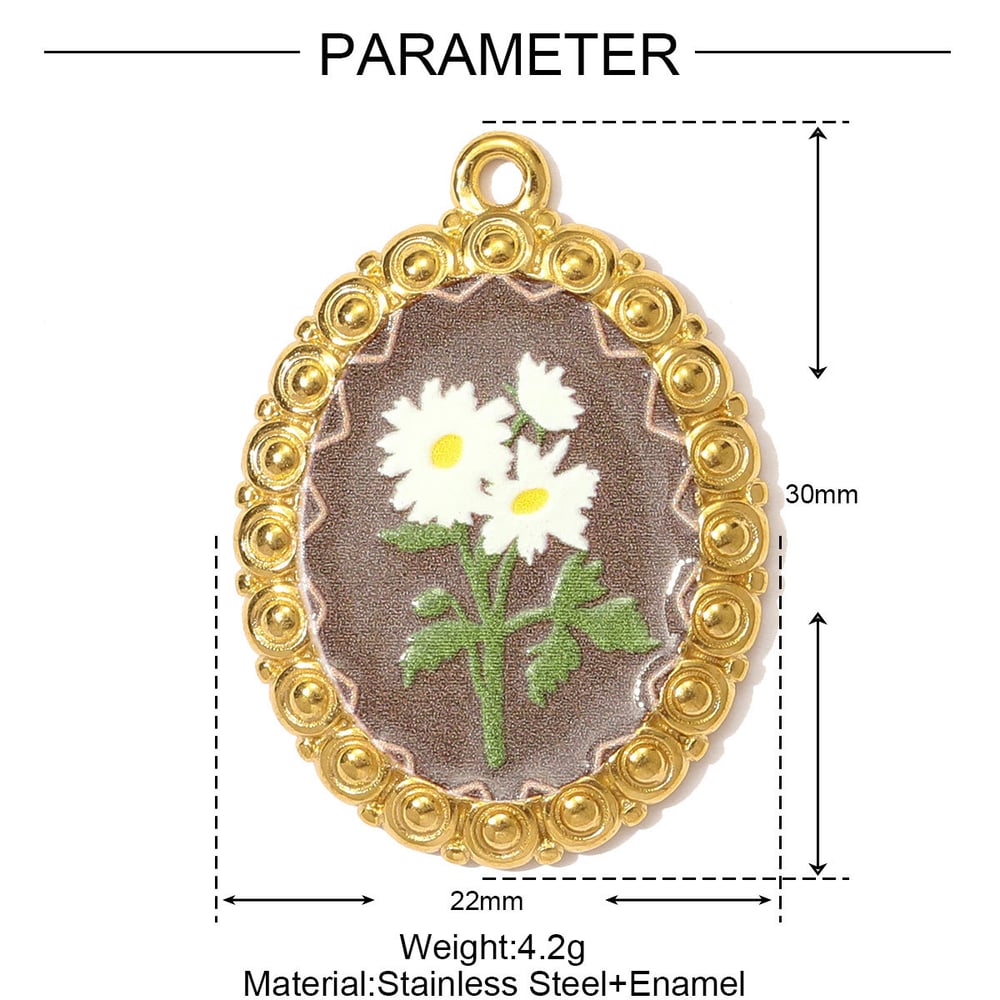 1 Piece Elegant Flower Oval Stainless Steel Gold Color Women's Pendants h5Picture2
