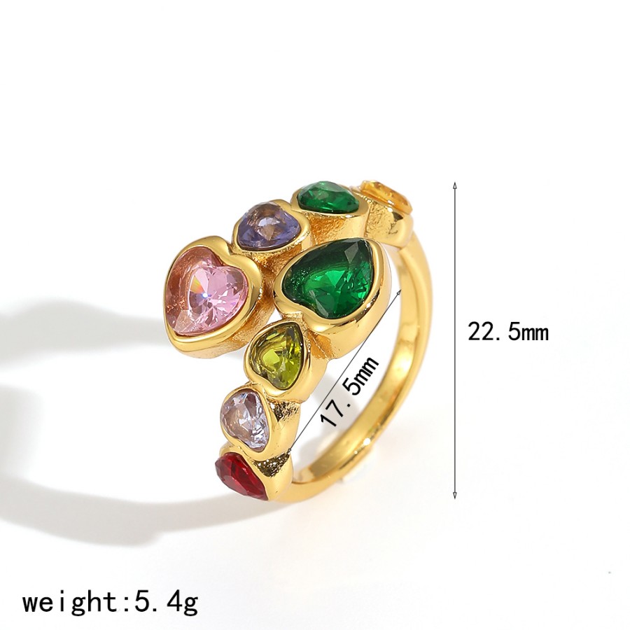1 Piece Retro Flower Stainless Steel Gold Color Gemstone Ring 