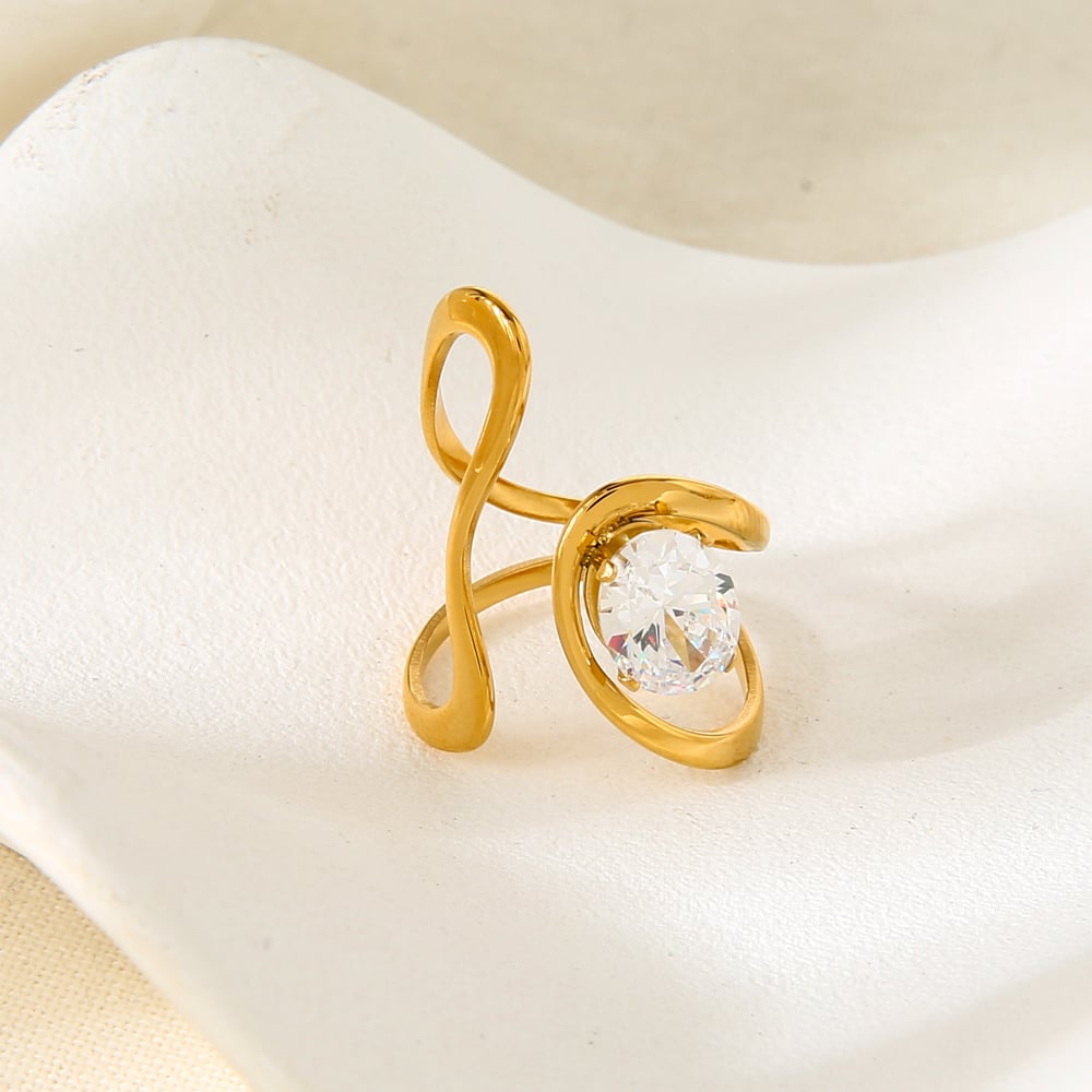 1 Piece Romantic  Elegant Circle Rectangle Stainless Steel  Zircon Women‘s Statement Rings Picture5
