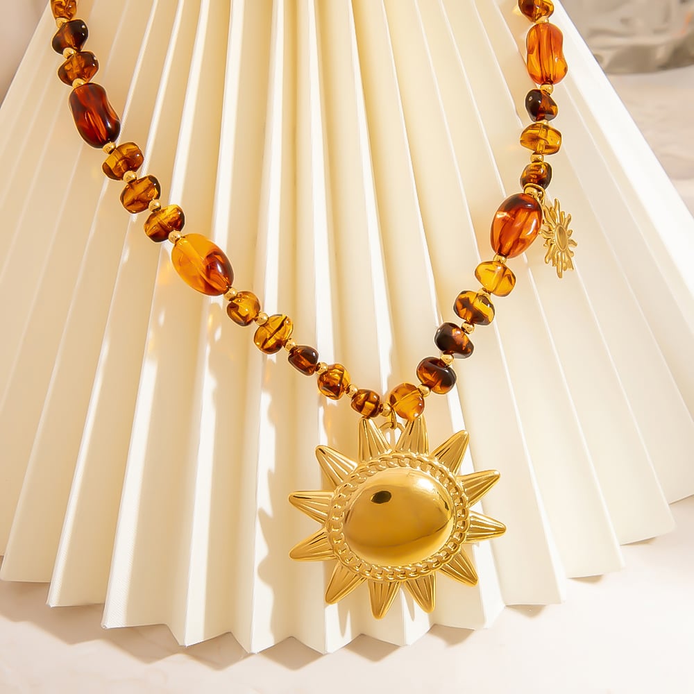 1 Piece Retro Sun Resin Beaded Necklace Picture2