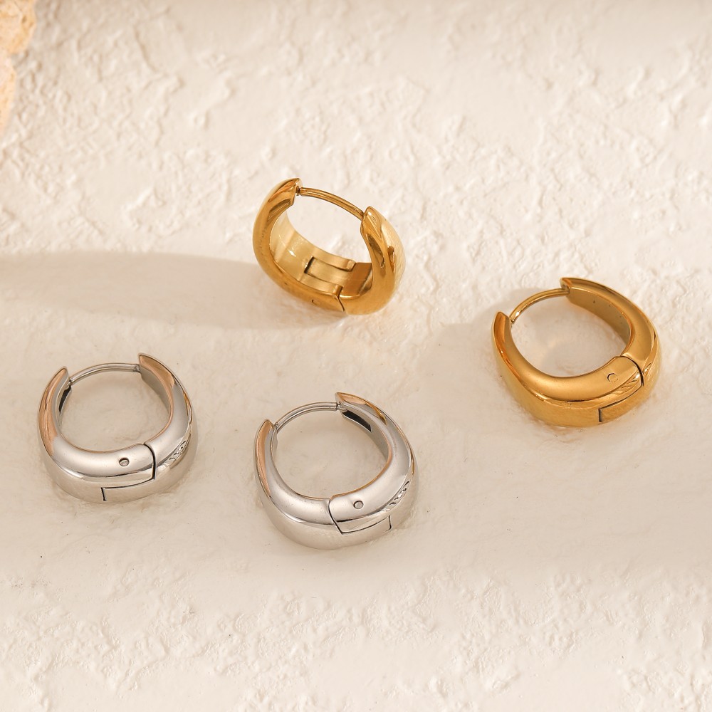 1 Pair Stainless Steel Gold Color Hoop Earrings Picture2