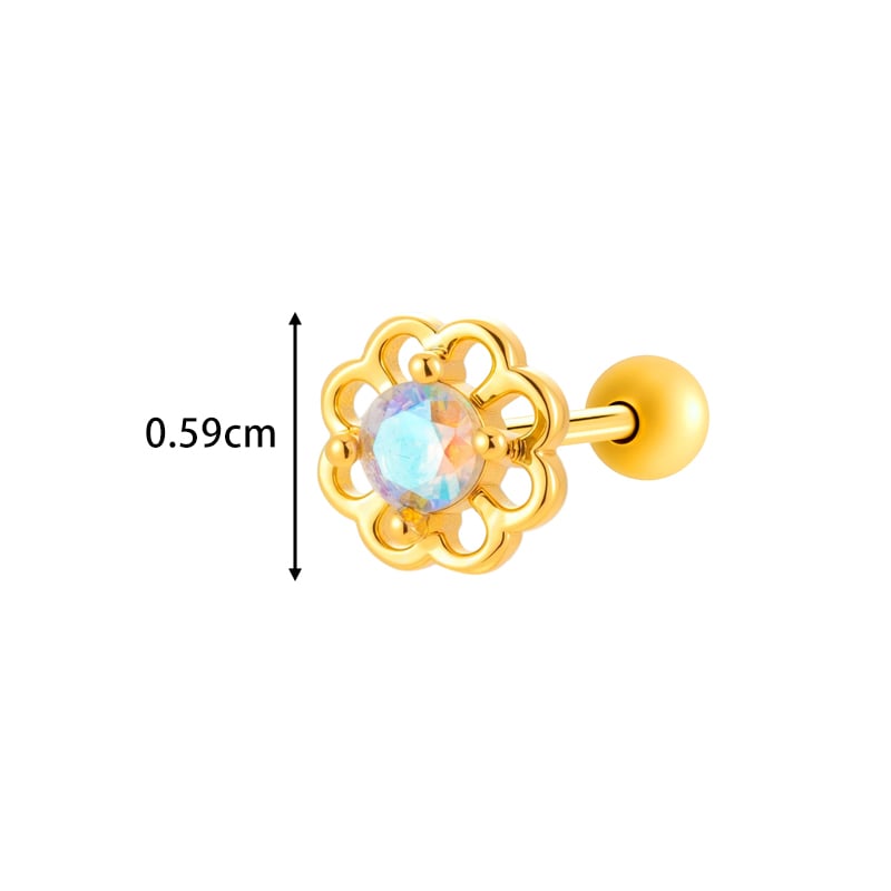 1 Piece Flower Copper Gold Color Zircon Piercing Earring Picture2