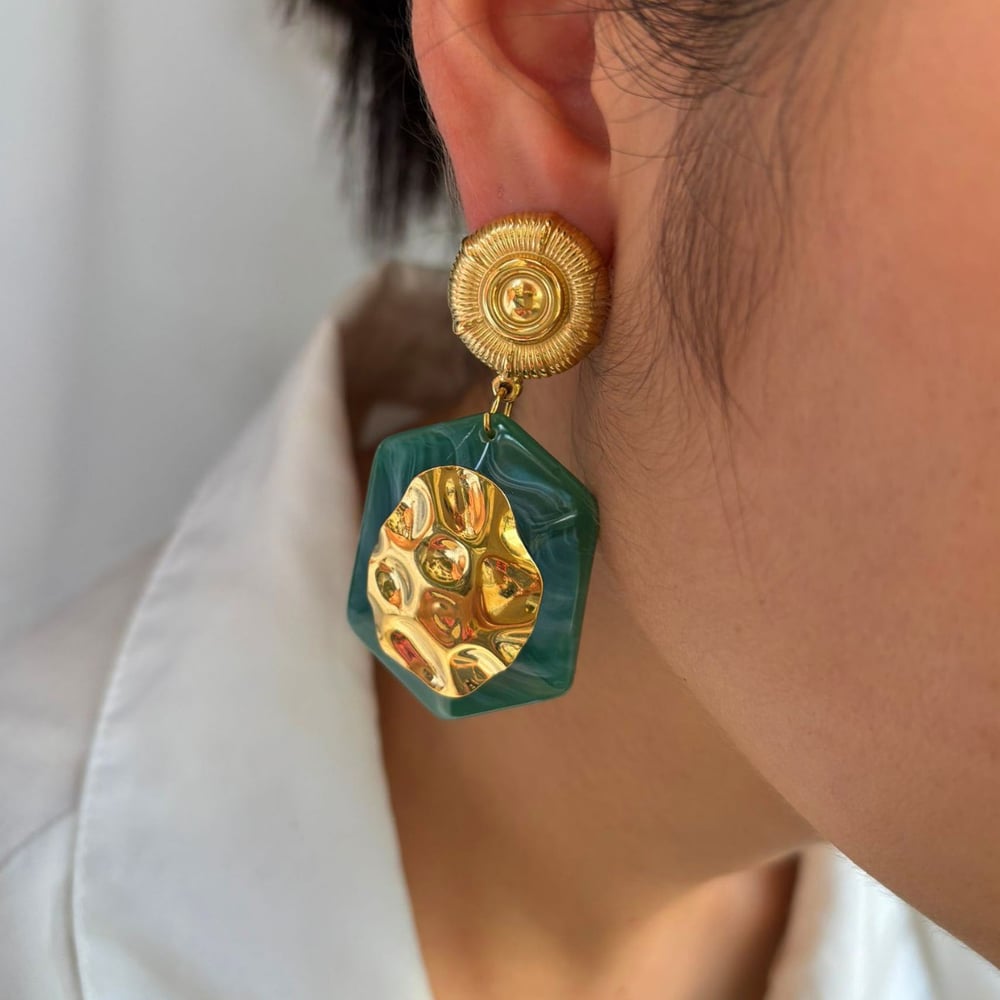 1 Pair Rectangle Resin Gold Color Drop Earrings Picture3