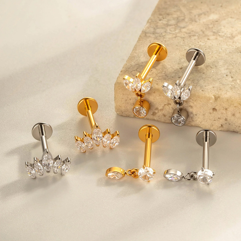 1 Stück Klassische Tropfen Titanlegierung Gold Farbe Zirkon Damen Piercing Ohrringe Bild4