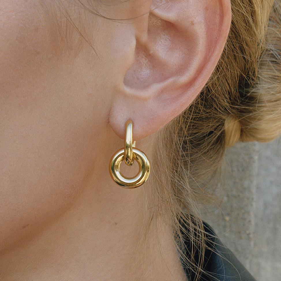 1 Pair Simple Circle Mixed Gold&Silver Colors Stainless Steel Women's Hoop Earrings h5Picture3