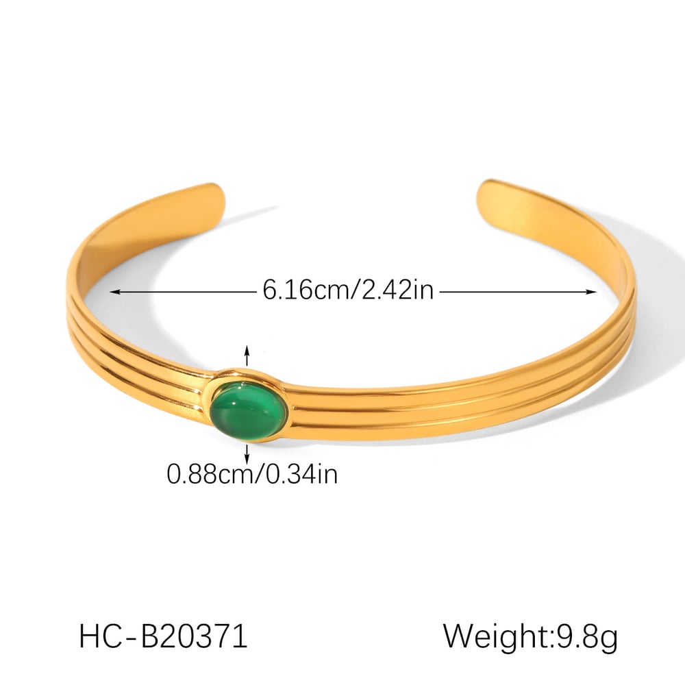 1 Piece Retro Stainless Steel Gold Color Natural Stone Cuff Bracelet Picture2