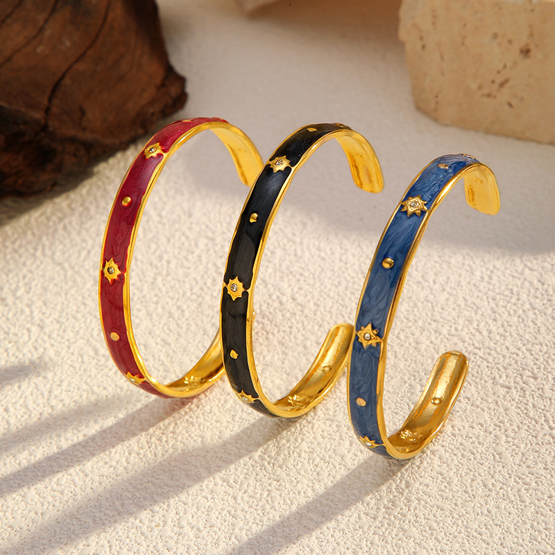 1 Piece Enamel Stainless Steel Gold Color Cuff Bracelet Picture2