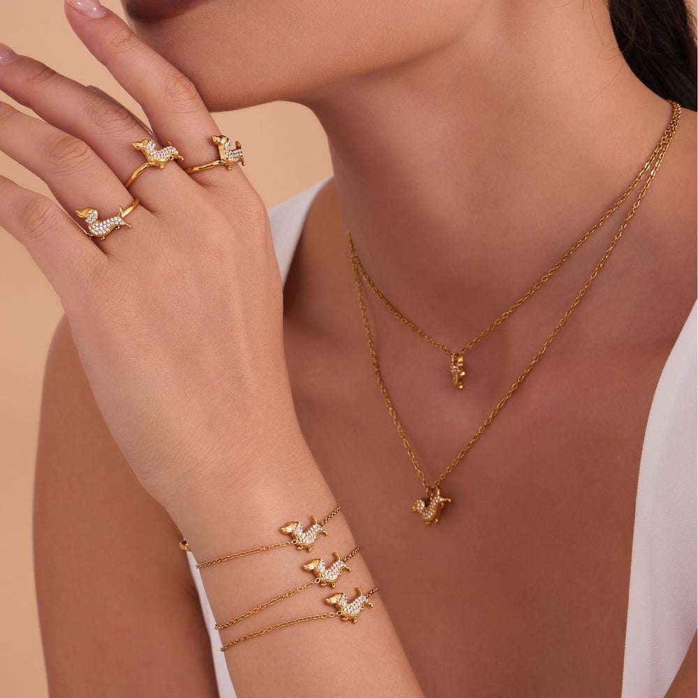 Niedlicher Dackel Edelstahl Gold Farbe Zirkon Damen Schmuck Sets Bild5