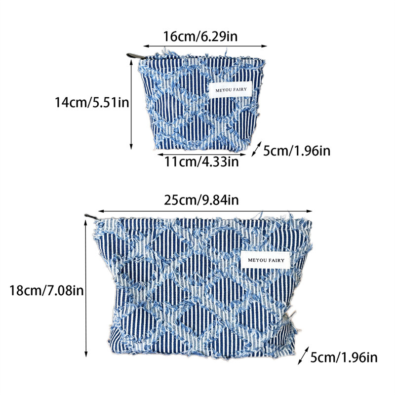 1 Piece Simple Checkerboard Fringe Denim  Women's Makeup Bags Picture5