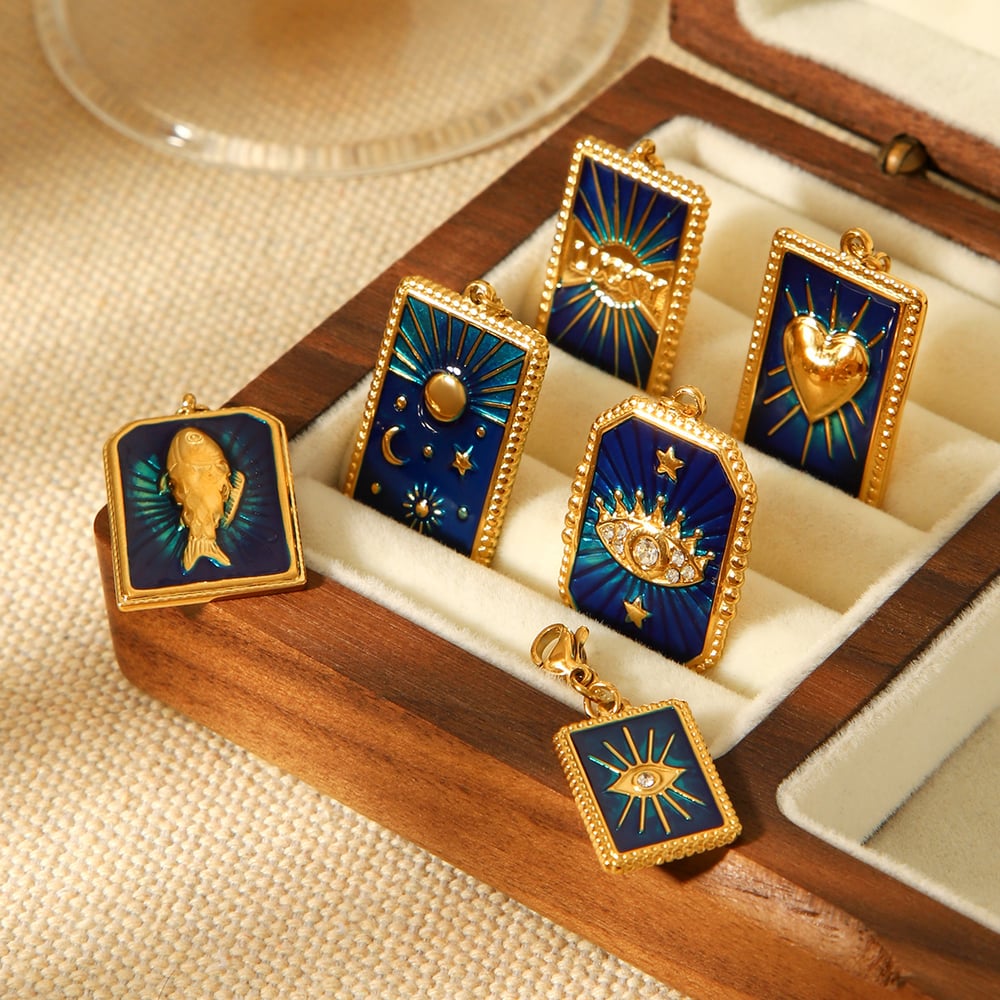 1 Stück Teufelsauge Stern Mond Edelstahl Gold Farbe Zirkon Damen Anhänger Bild3