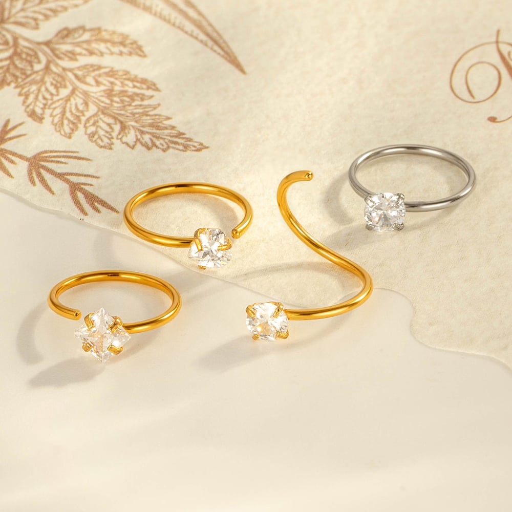 1 Stück minimalistischer Nasenstecker aus Edelstahl mit Kreis- und Rechteck-Motiv, goldfarben, Zirkonia Bild3