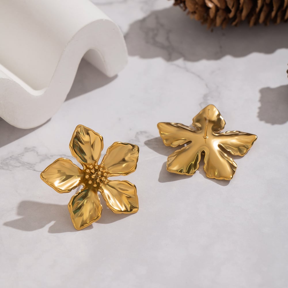 1 Pair Flower Stainless Steel Gold Color  Stud Earrings Picture3