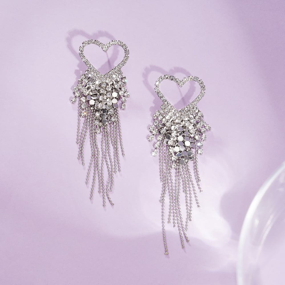 1 Pair Festive Series Heart Tassel Copper Dangle Earrings Picture4