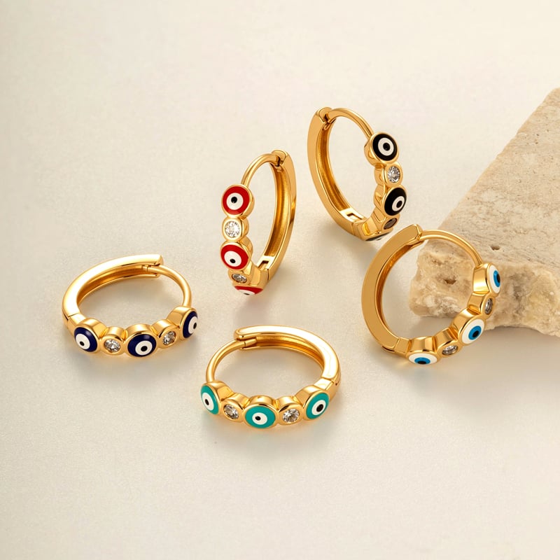 1 Stück Creolen mit Augenmuster, Kupfer, Goldfarbe, Zirkonia, für Damen Bild4