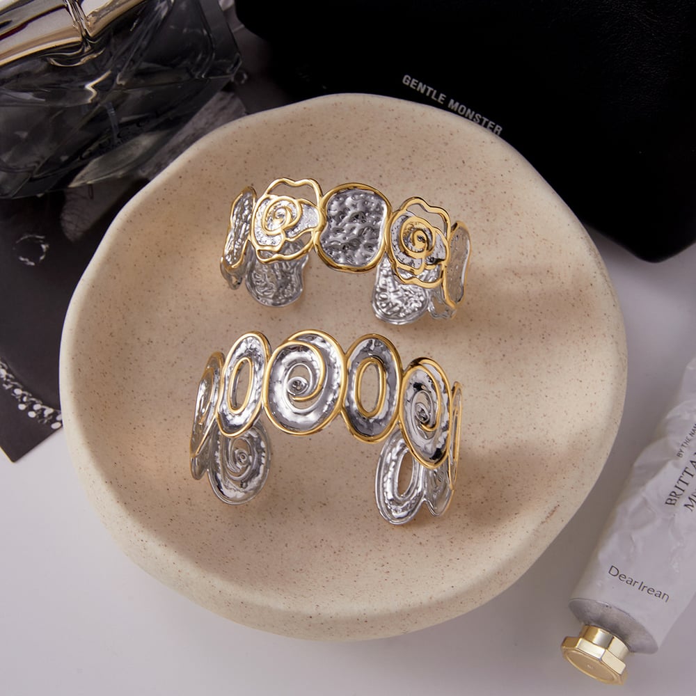 1 Piece Rose Mixed Gold&Silver Colors Stainless Steel Women's Cuff Bracelets Picture4