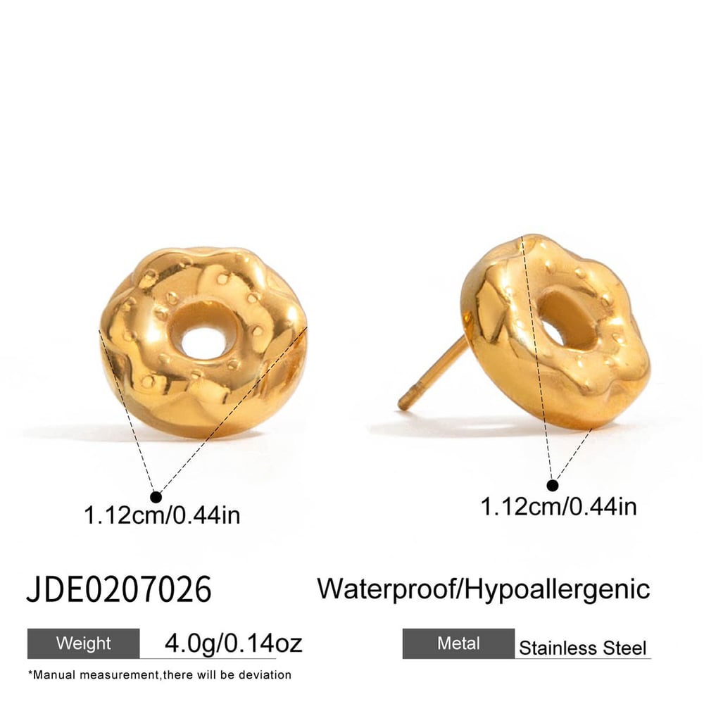 1 Pair Cute Doughnut Stainless Steel Gold Color Women's Stud Earrings Picture2