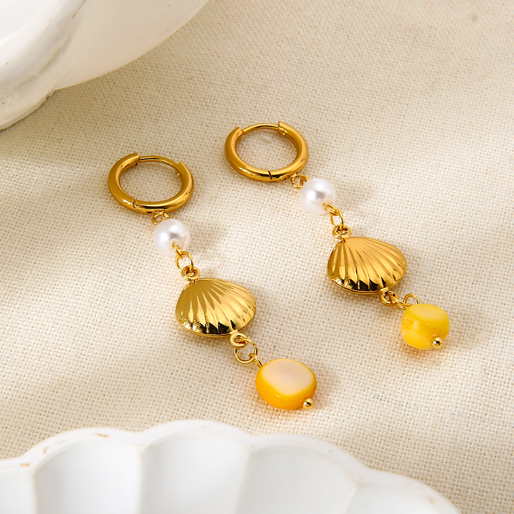 1 Pair  Bohemian Shell Stainless Steel  Gold Color  Women's Drop Earrings Picture2