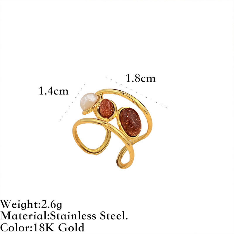 1 Parça Retro Düzensiz Şekil Paslanmaz Çelik Altın Rengi Doğal Taş Yüzük