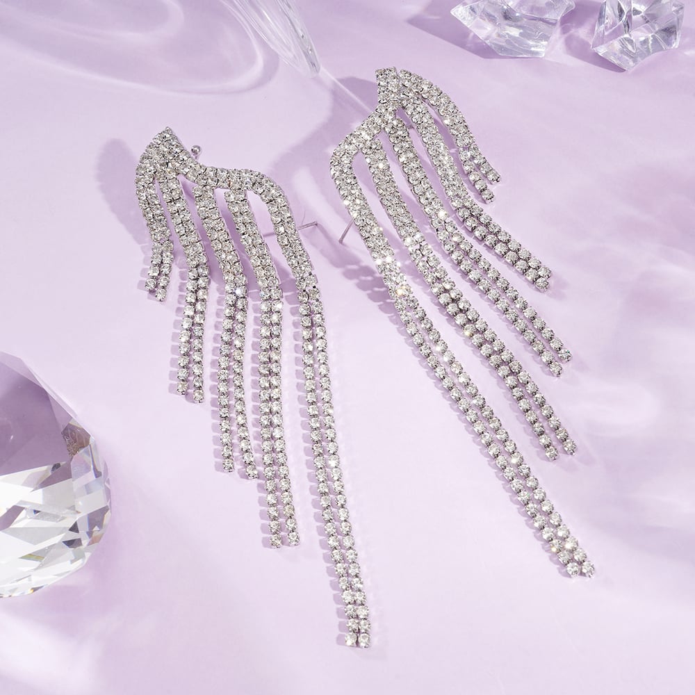 1 Pair Festive Series Irregular Shape Tassel Copper Clip-on Earrings Picture3