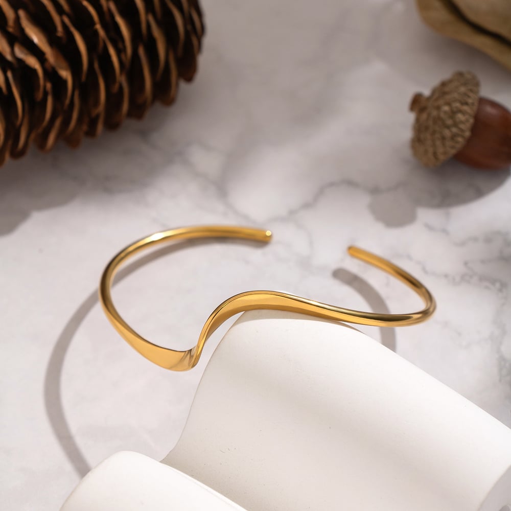 1 Piece Irregular Shape Stainless Steel Gold Color Cuff Bracelet Picture2