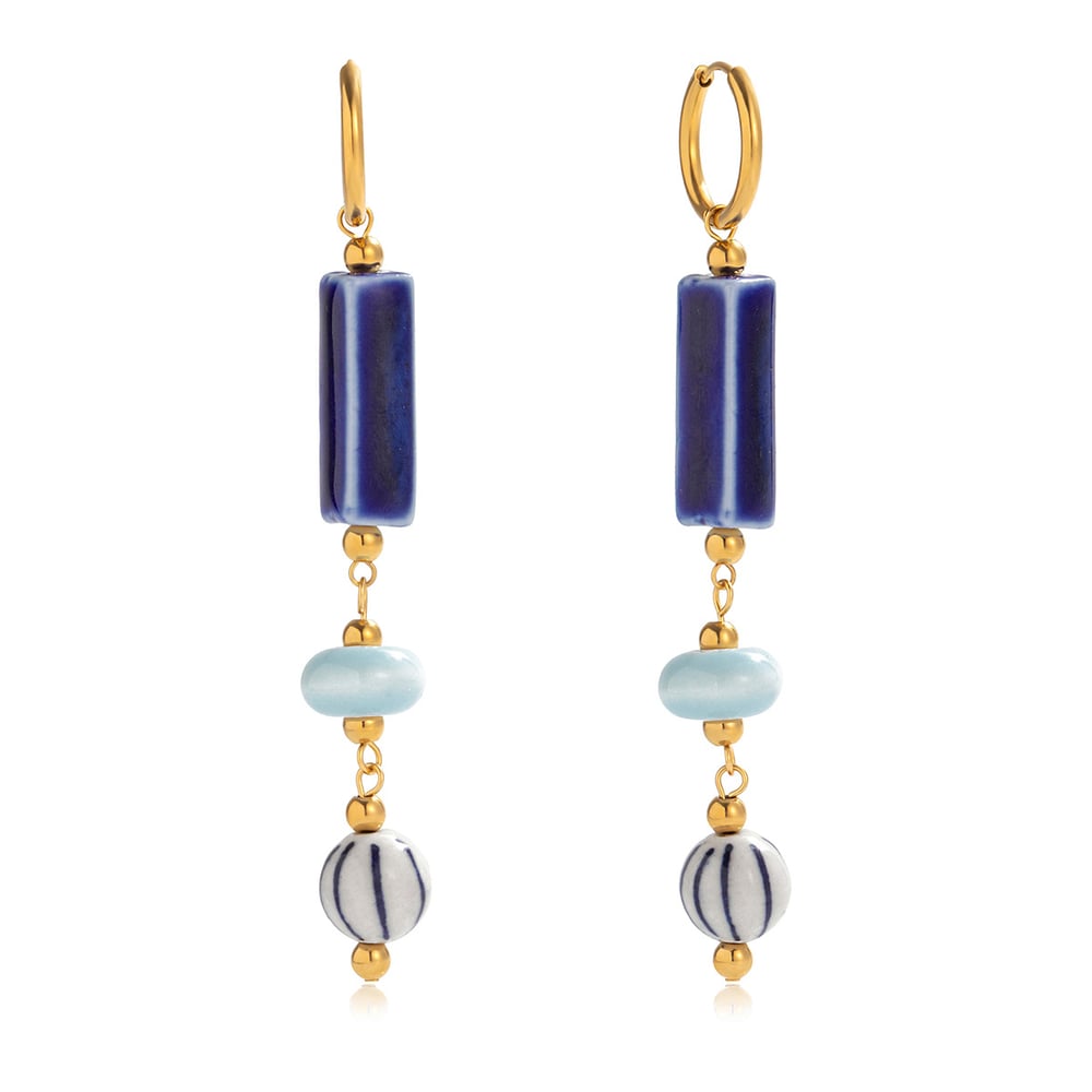 1 Pair Handcrafted Blue Ceramic Stainless Steel Gold Color Women's Drop Earrings