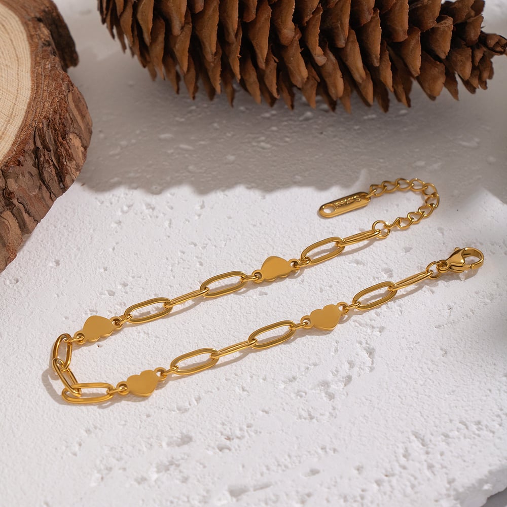 1 Stück Herz Edelstahl Goldfarbenes Kettenarmband h5Bild2