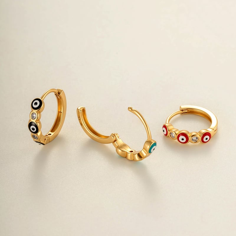 1 Stück Creolen mit Augenmuster, Kupfer, Goldfarbe, Zirkonia, für Damen Bild3