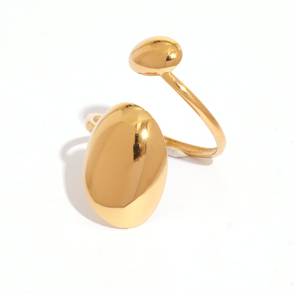 1 Piece Modern Series Oval Stainless Steel Gold Color Statement Rings
