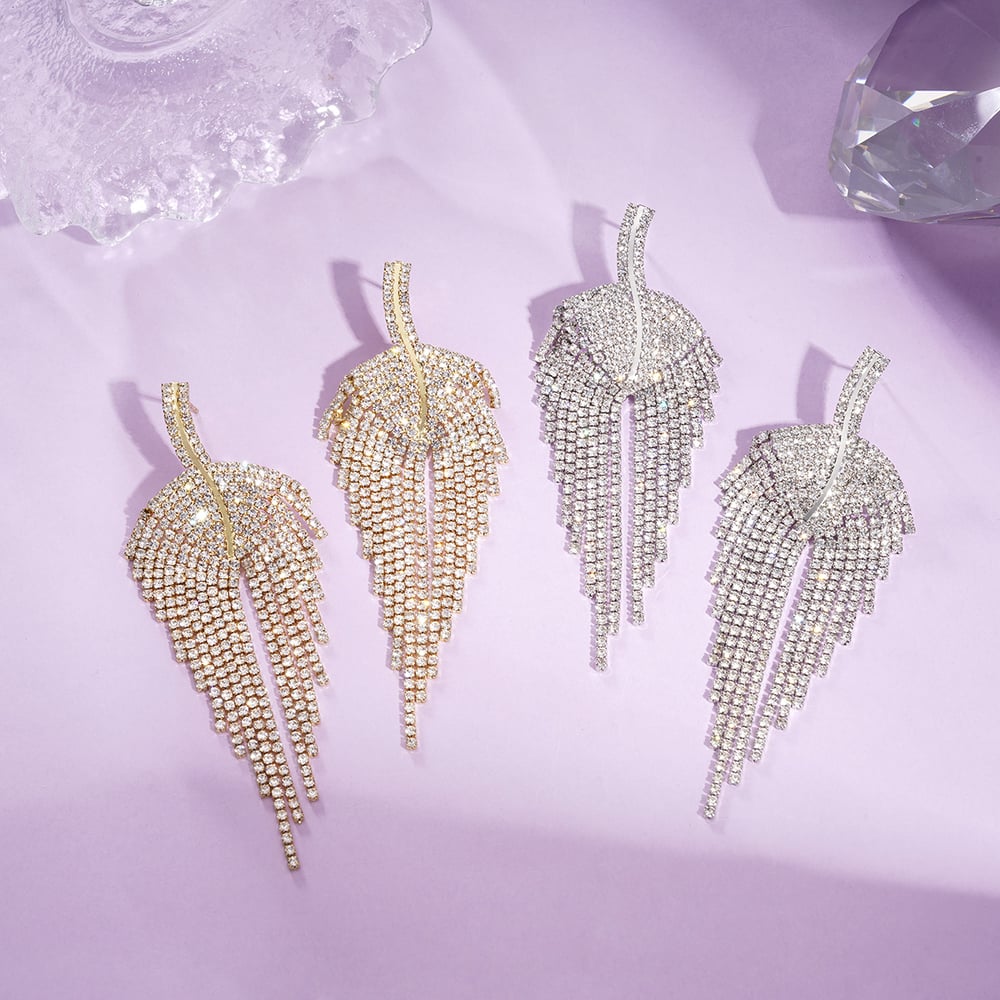 1 Pair Festive Series Tassel Leaf Copper Dangle Earrings Picture3