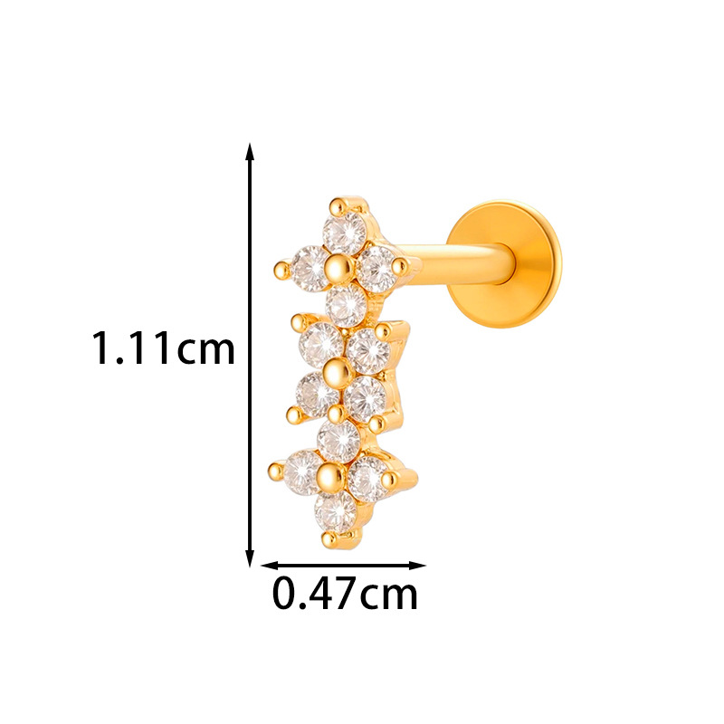 1 Stück Elegante Blume Kupfer Gold Farbe Zirkon Damen Piercing Ohrringe Bild2