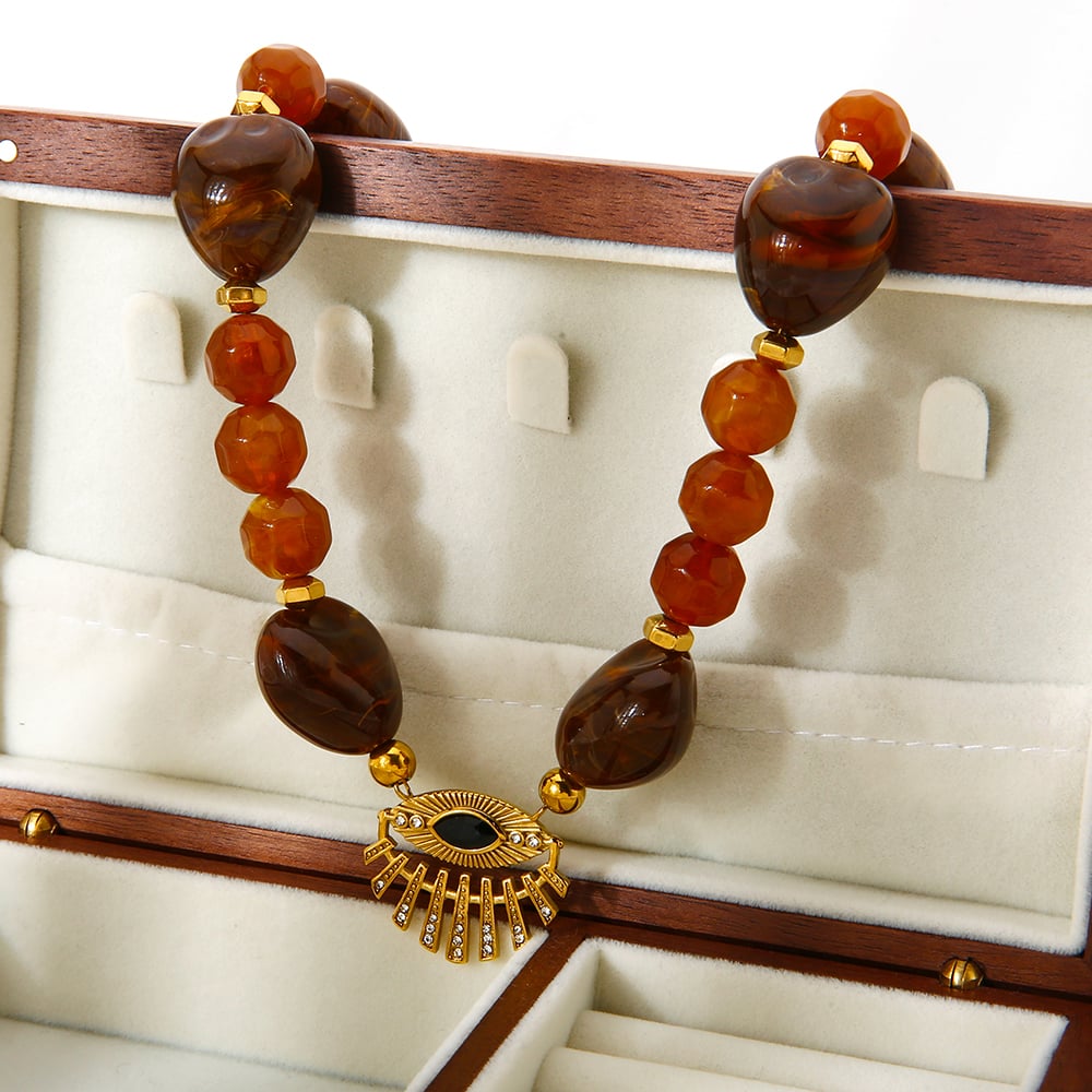 1 Piece Retro Devil's Eye Beads Stainless Steel Gold Color Women's Beaded Necklaces h5Picture5