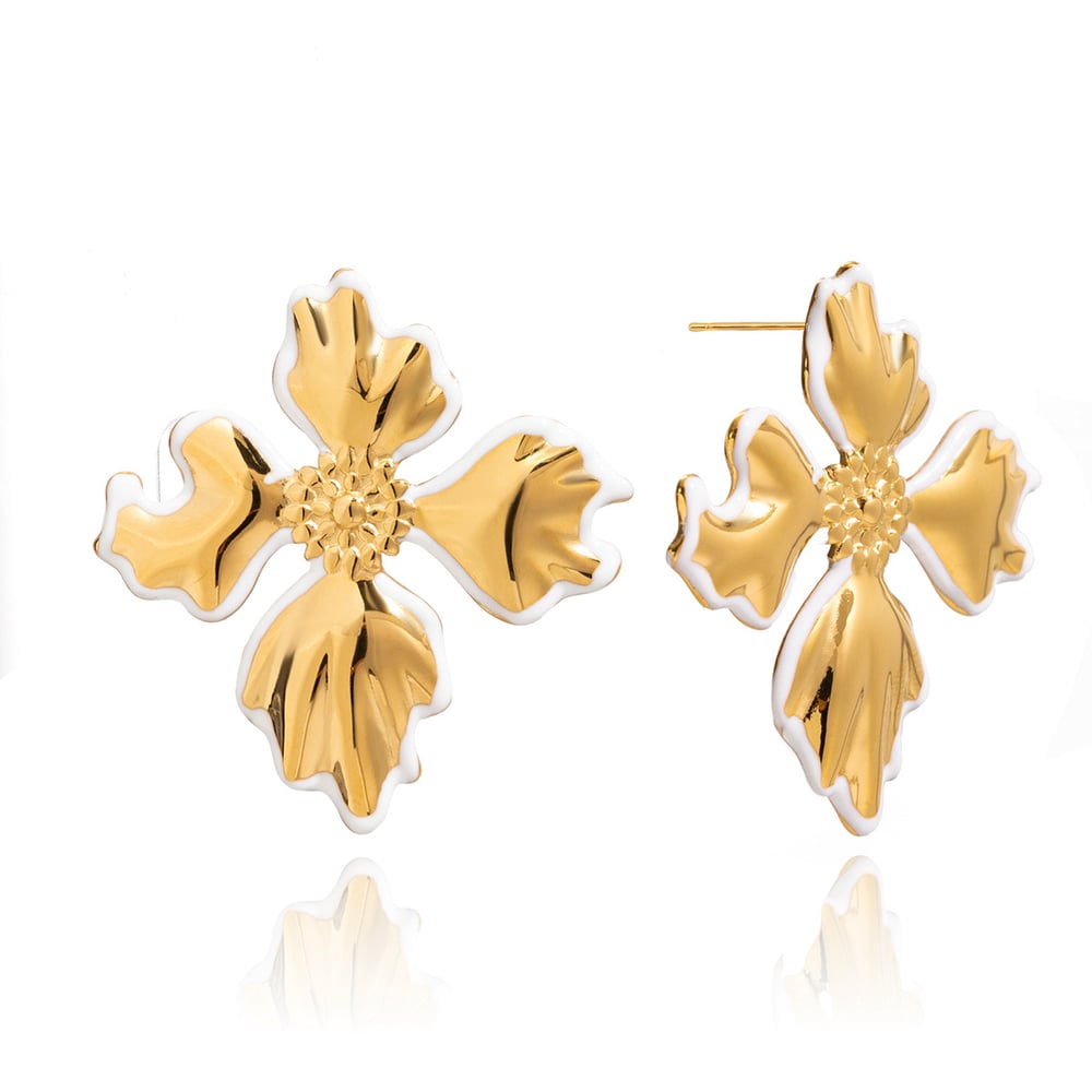 1 Pair Irregular Flower Stainless Steel Gold Color Women's Stud Earrings 