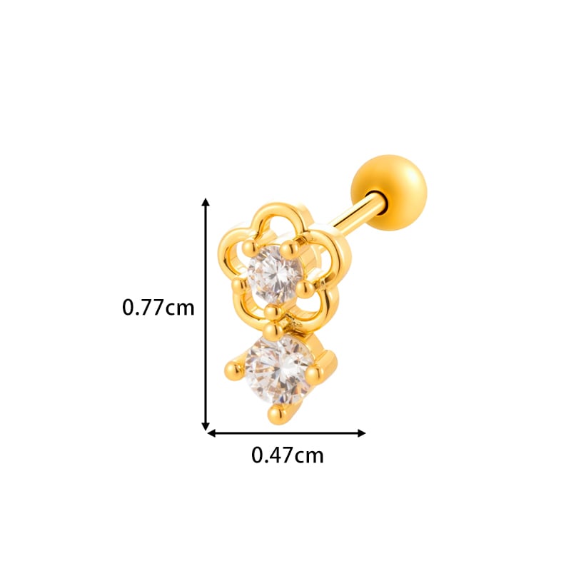 1 Piece Flower Heart Copper Gold Color Zircon Piercing Earring Picture2