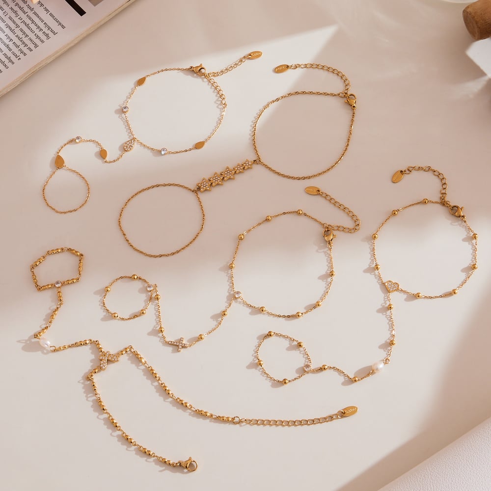 1 Stück klassisches Stern-Edelstahl-Goldfarben-Zirkon-Damenkettenarmband Bild4