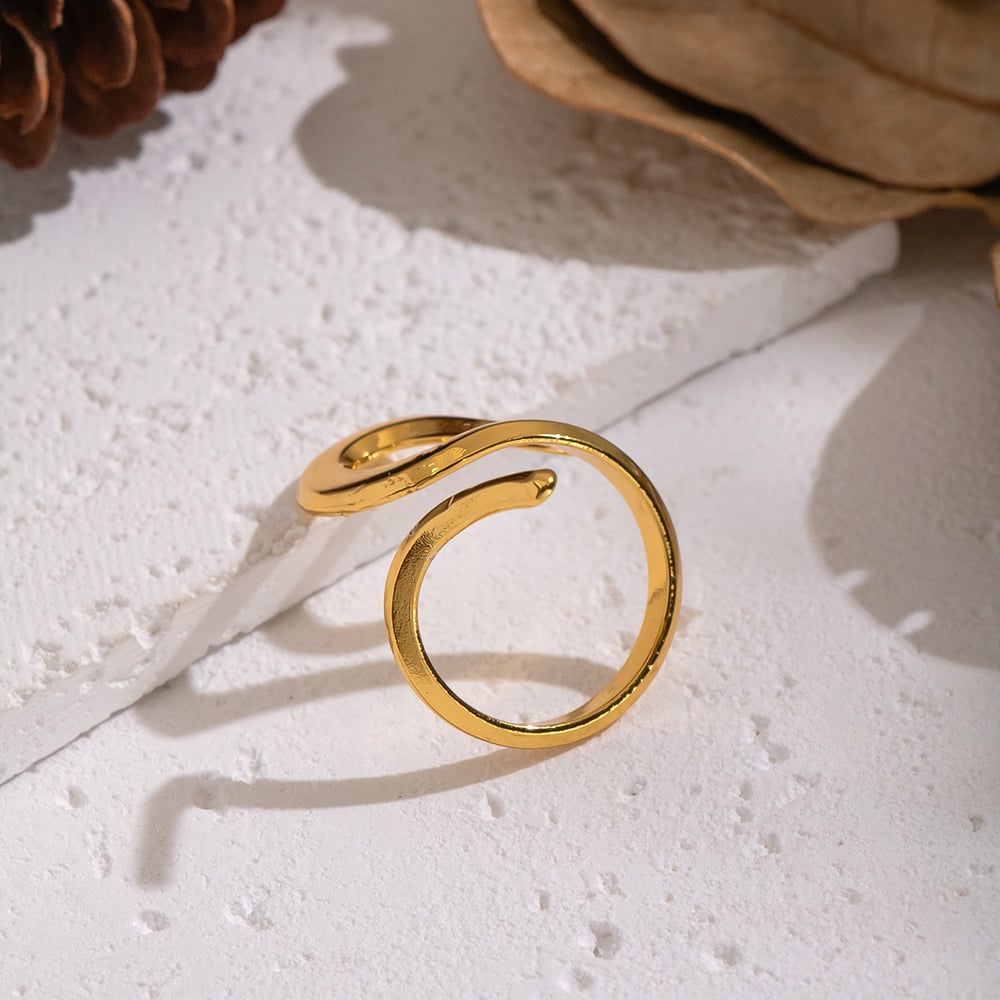 1 Piece Irregular Line Shape Stainless Steel Gold Color Minimalist Ring Picture5