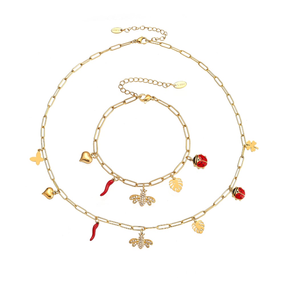 Cute Flower&Bee Stainless Steel Gold Color Zircon Women's Jewelry Sets Picture7