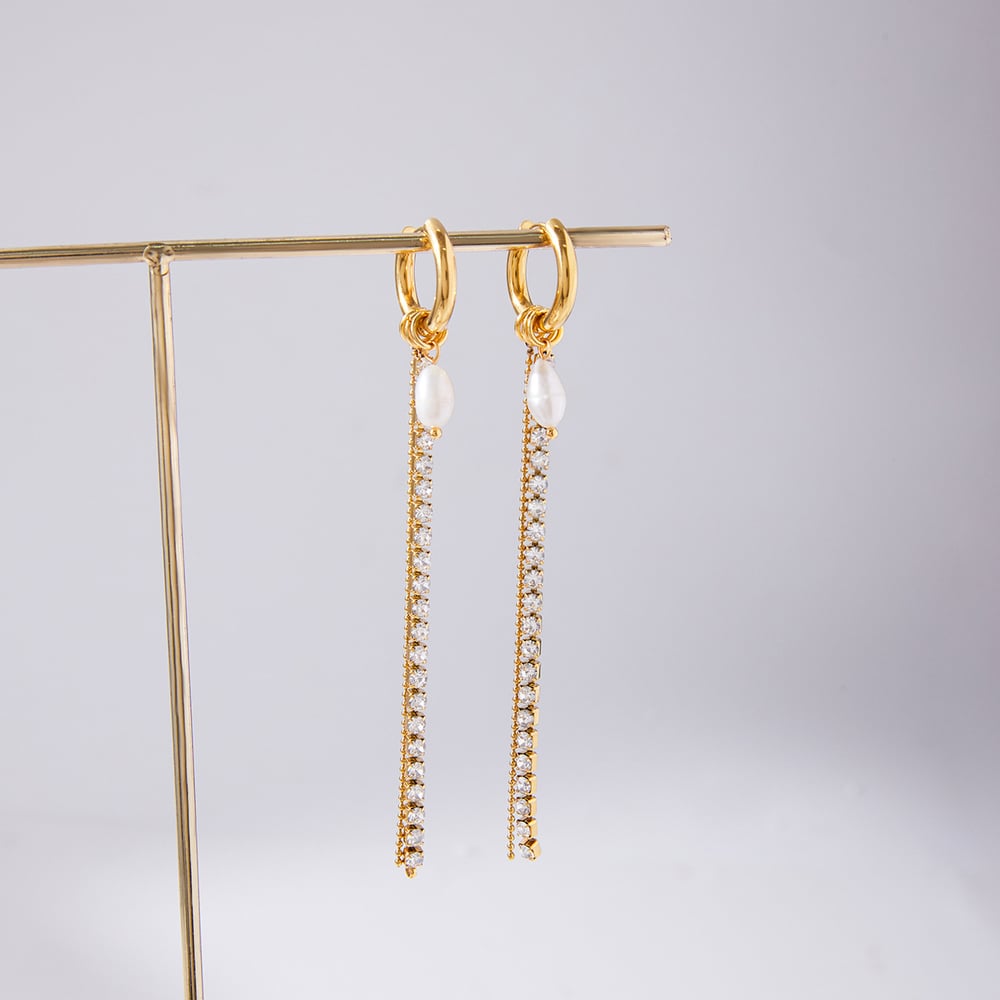 1 Pair Exquisite Tassel Stainless Steel Gold Color Pearl Women's Dangle Earrings h5Picture6