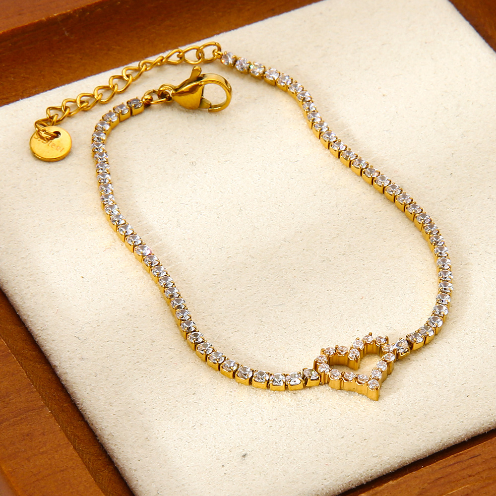 1 Piece  Sweet Heart Stainless Steel  Gold Color  Women's Chain Bracelets h5Picture3