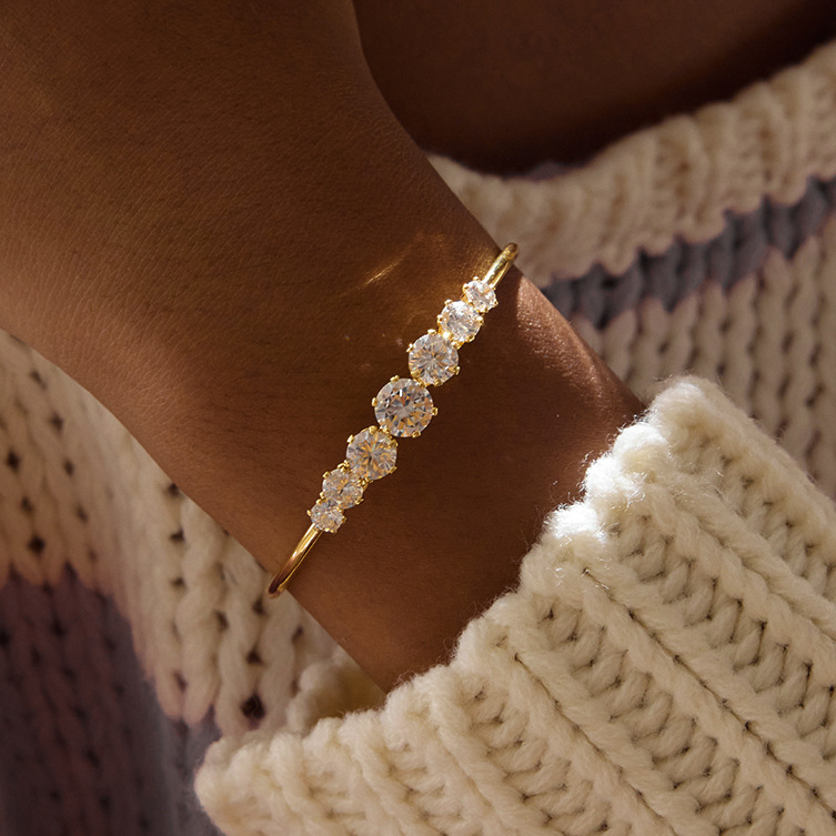 1 Piece Luxurious Circle Stainless Steel Gold Color Zircon Women's Bangles h5Picture4