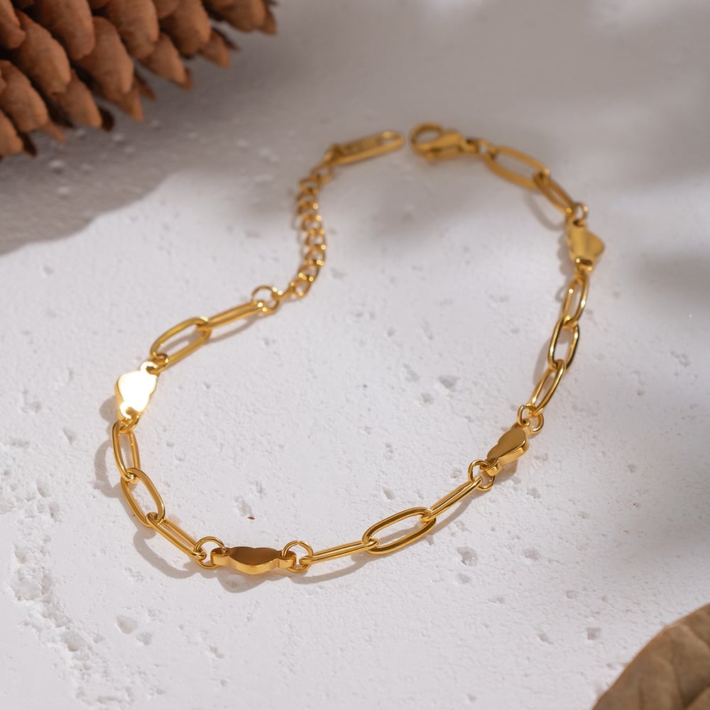 1 Stück Herz Edelstahl Goldfarbenes Kettenarmband h5Bild3
