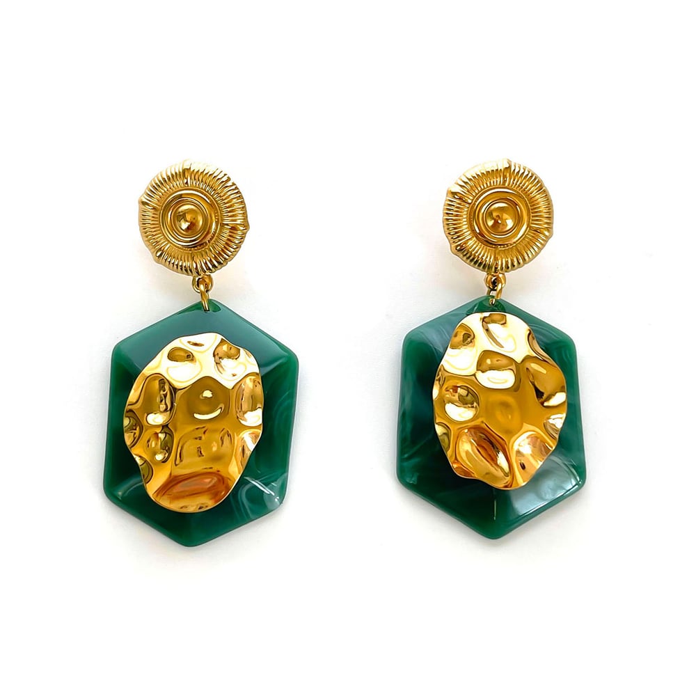 1 Pair Rectangle Resin Gold Color Drop Earrings