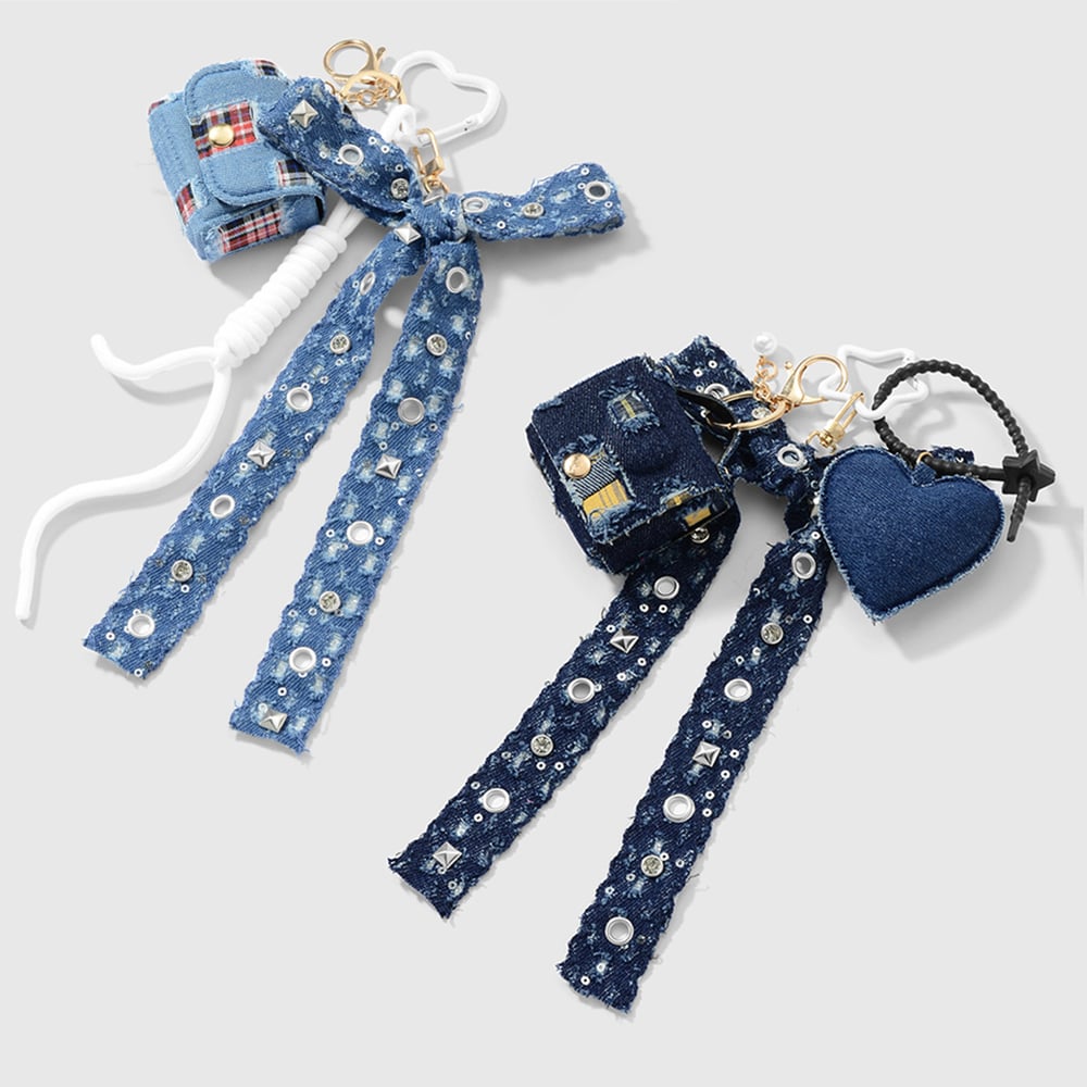 1 Piece Denim Heart Bow Knot Bag Charm h5Picture3