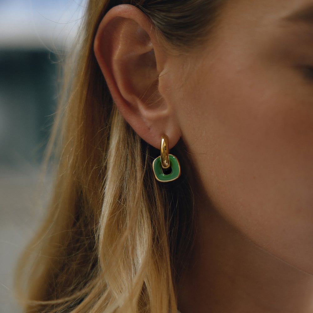 1 Pair Vintage Rectangle Stainless Steel Gold Color Women's Hoop Earrings h5Picture4