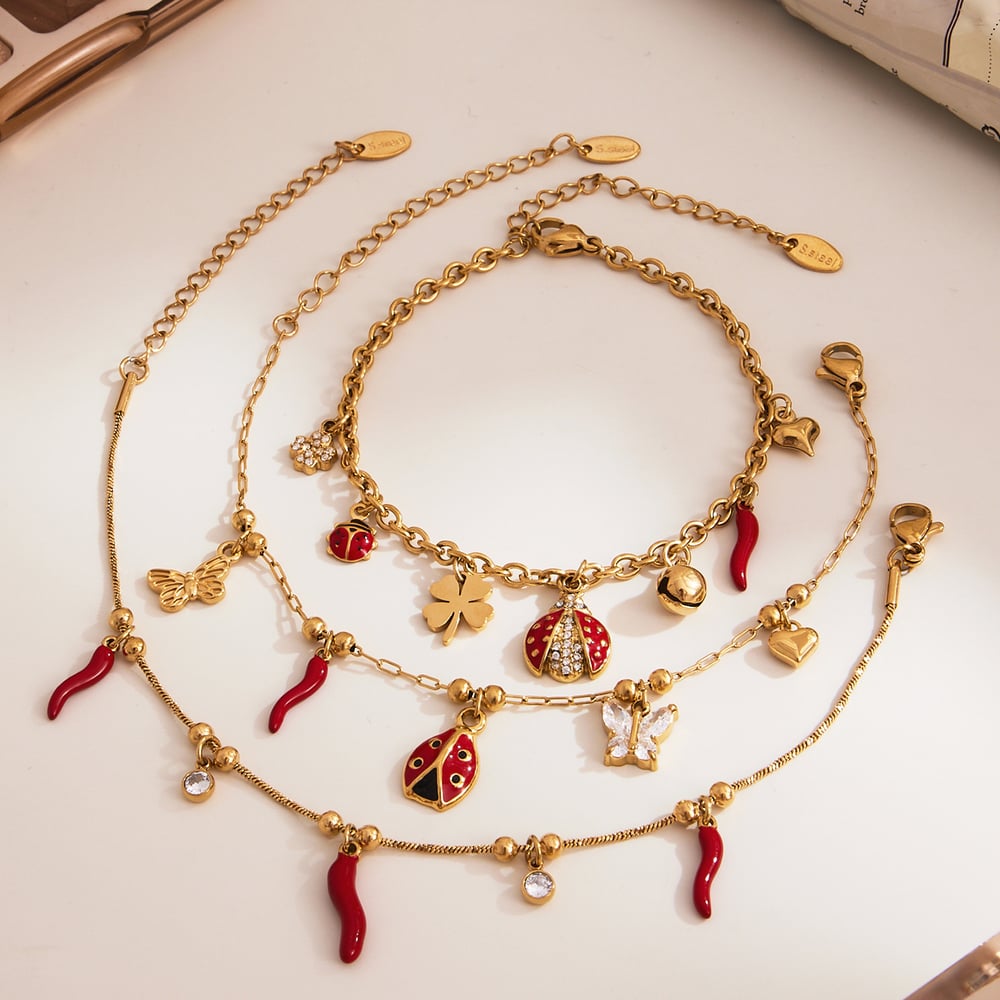 Classic Beetle&Clover Stainless Steel Gold Color Zircon Women's Jewelry Sets Picture5