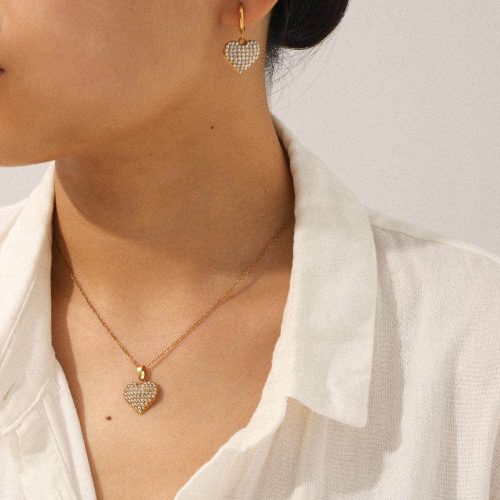 1 Stück Luxuriöse Serie Tägliches Herz Edelstahl Zirkon Damen Halsketten Sets Bild5